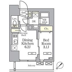 JR京浜東北・根岸線 大森駅 徒歩9分の賃貸マンション 9階1DKの間取り
