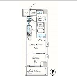 京急本線 梅屋敷駅 徒歩5分の賃貸マンション 3階1DKの間取り