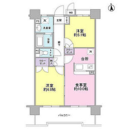 京王線 上北沢駅 徒歩6分の賃貸マンション 7階2LDKの間取り