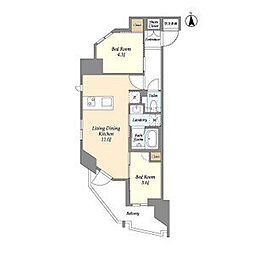 東急池上線 蓮沼駅 徒歩3分の賃貸マンション 6階2LDKの間取り