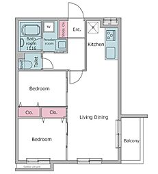 東急世田谷線 松陰神社前駅 徒歩5分の賃貸マンション 3階2LDKの間取り