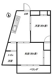 小田急小田原線 梅ヶ丘駅 徒歩2分の賃貸マンション 3階2DKの間取り