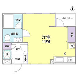 東急東横線 自由が丘駅 徒歩9分の賃貸マンション 1階ワンルームの間取り