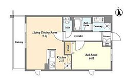 東急大井町線 等々力駅 徒歩13分の賃貸マンション 3階1LDKの間取り