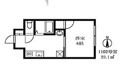 ハピネス池尻 1Kの間取図画像