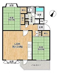 新検見川ビレジ2号棟 2LDKの間取図画像
