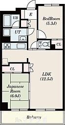 コンフォート車道 5階2LDKの間取り