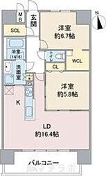 ラトゥール代官町EAST 8階2LDKの間取り