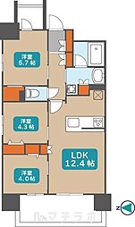 プレサンス　ロジェ　志賀本通　テラス 11階3LDKの間取り