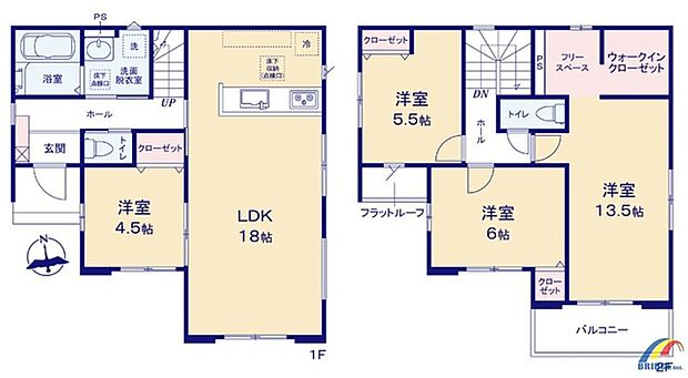 間取り図です。 駐車2台可能で、子育て世代も安心の小学校まで歩いて5分。 またリビング、バルコニーも広く開放的。 是非、船橋市内で新築一戸建てをお探しの方はお気軽にお問い合わせください。 