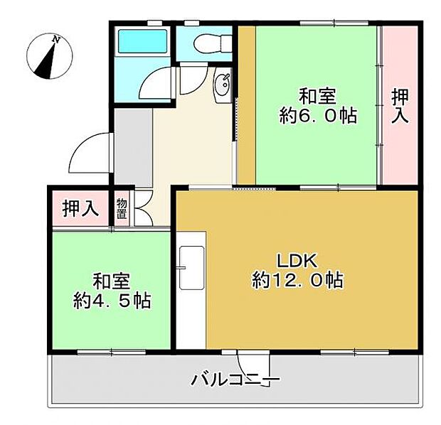 男山第3住宅207号棟　2階部分(2LDK) 2階の間取り