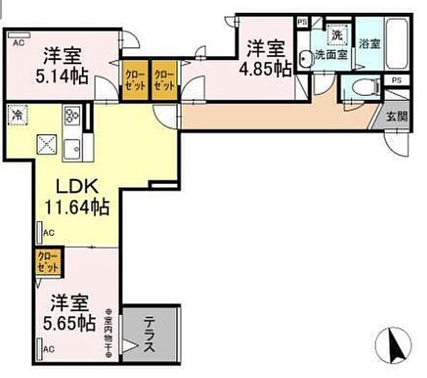 アヴァンス豊島A 102｜東京都北区豊島7丁目(賃貸アパート3LDK・1階・64.73㎡)の写真 その2
