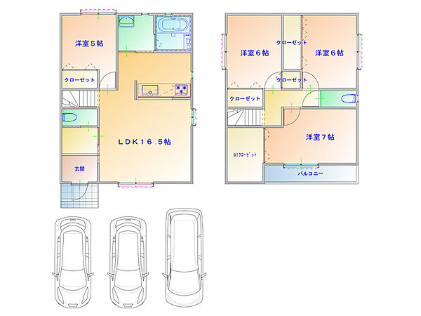 【プラン図】2階建「4LDK」のプラン。1階に水廻りを集約した、家事動線良好な間取りです。各洋室は、ご家族のライフスタイルに合わせてご利用いただけます。(建物価格1770万円、建物面積100m2)