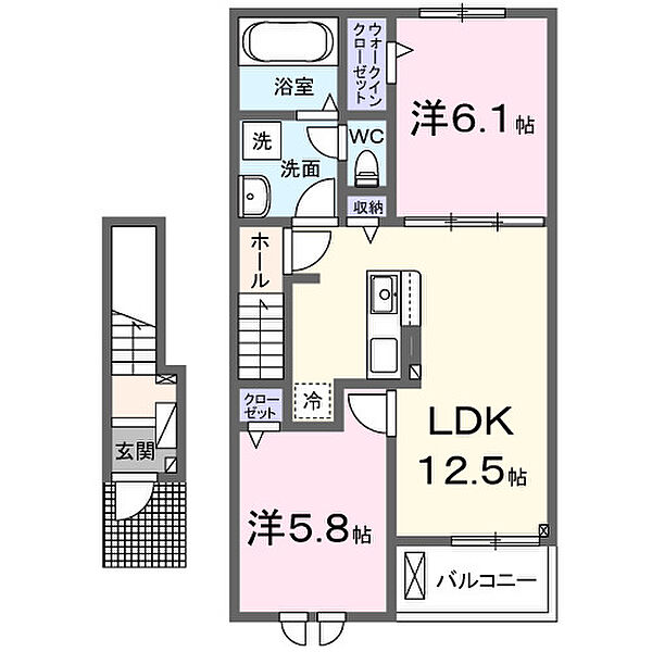 フォルトーナＥＳ　II 203｜鳥取県倉吉市丸山町(賃貸アパート2LDK・2階・56.48㎡)の写真 その2