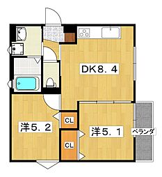 ラモーナ明和 2階2DKの間取り