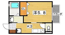 シャーメゾン松屋町 1Kの間取図画像