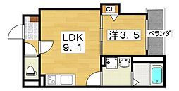 レジーナ寝屋川 1LDKの間取図画像