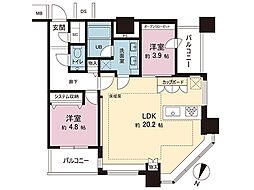 カテリーナ三田タワースイートイーストアーク 2LDKの間取図画像