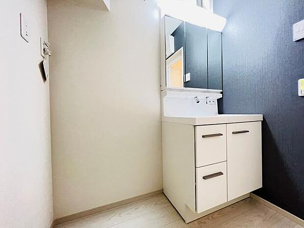 洗面化粧台です。朝の身支度から1日が始まります。