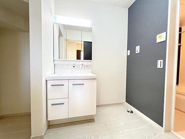 洗面化粧台です。朝の身支度から1日が始まります。