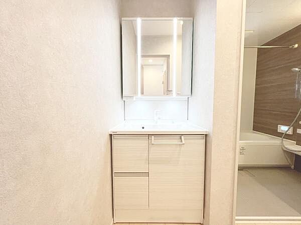 洗面化粧台です。朝の身支度から1日が始まります。