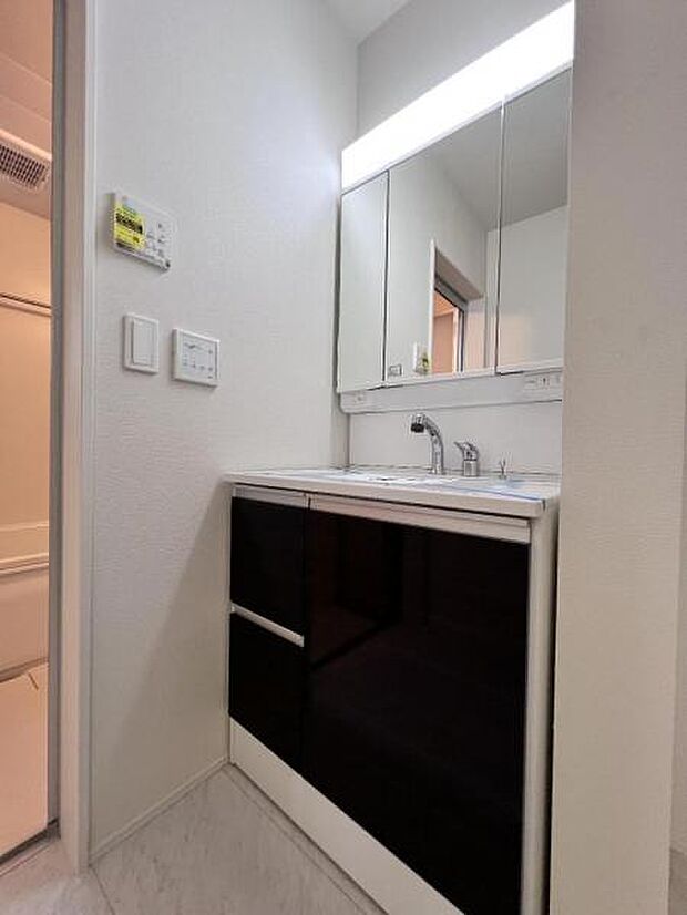 洗面化粧台です。朝の身支度から1日が始まります。