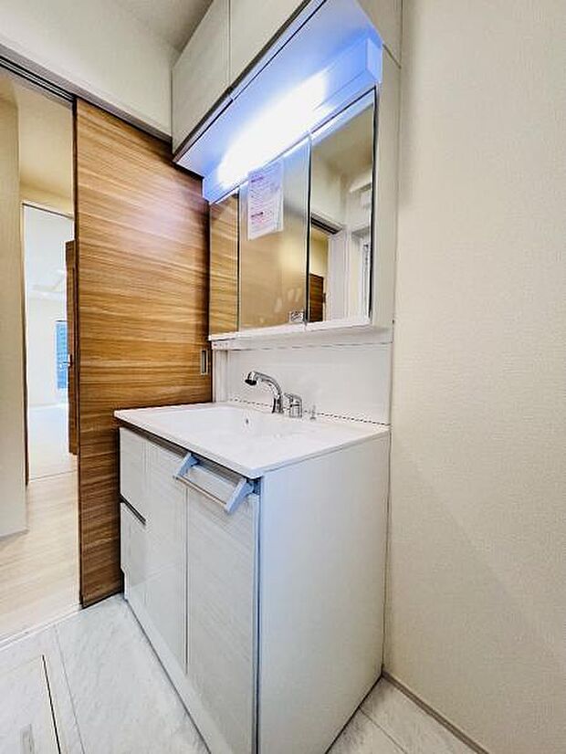 洗面化粧台です。朝の身支度から1日が始まります。