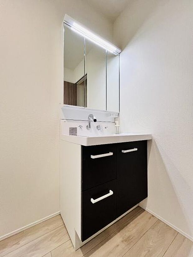 洗面化粧台です。朝の身支度から1日が始まります。