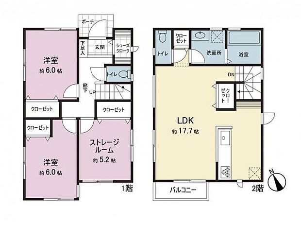 参考プラン(2号地)建物面積84.24m2/建物本体価格1840万円(税込)/建物本体価格の他に地盤改良工事、先行造成工事費用等が掛かる場合がございます/プランは一例でお客様が自由に決定できます