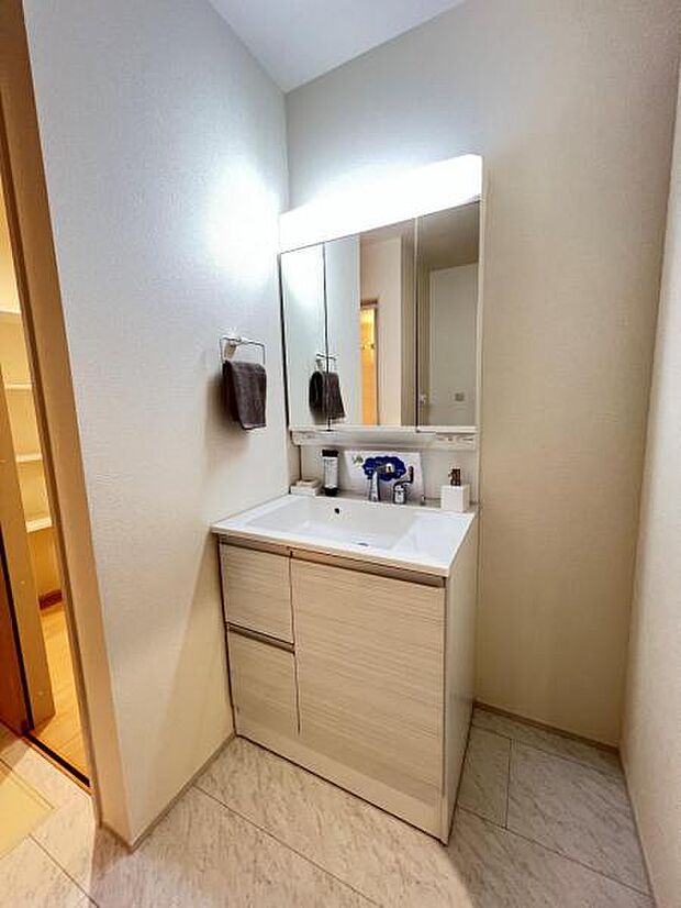 洗面化粧台です。朝の身支度から1日が始まります。