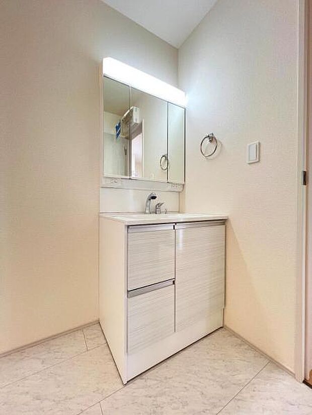 洗面化粧台です。朝の身支度から1日が始まります。