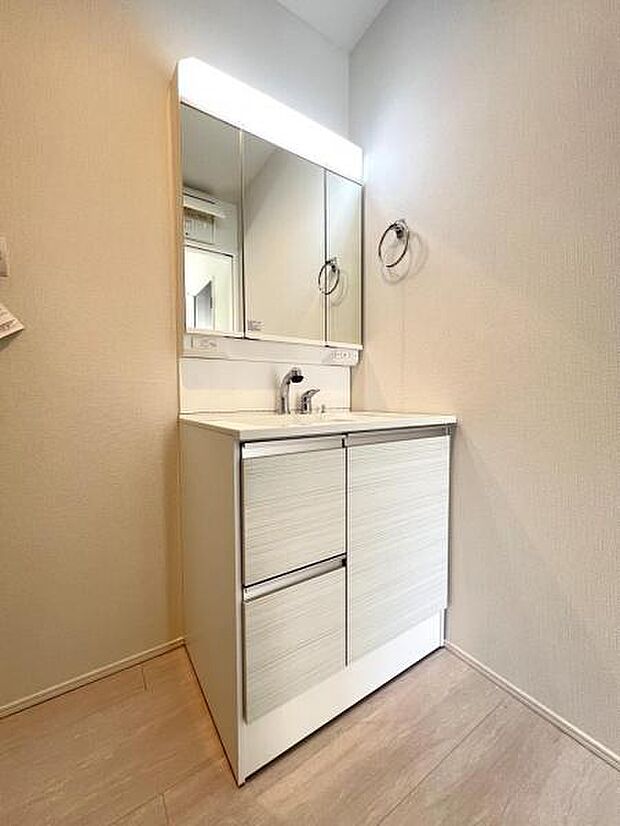 洗面化粧台です。朝の身支度から1日が始まります。