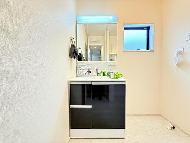 洗面化粧台です。朝の身支度から1日が始まります。