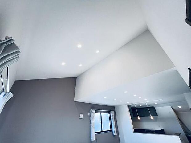 リビングに勾配天井を採用。開放感があります。