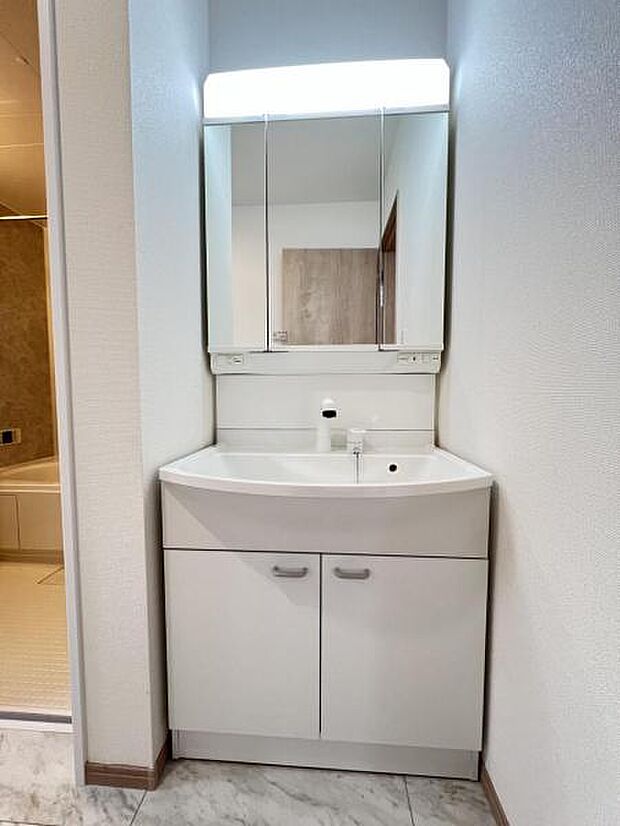 洗面化粧台です。朝の身支度から1日が始まります。