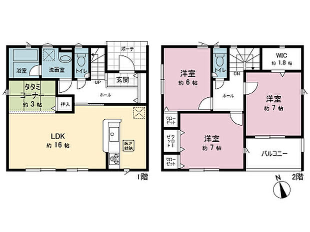 間取はファミリーにもおすすめ3LDK＋タタミコーナーの新築戸建です。