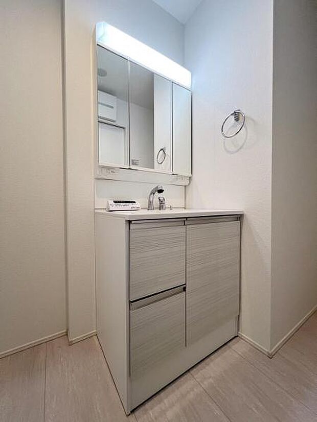 洗面化粧台です。朝の身支度から1日が始まります。