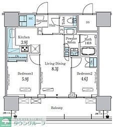 HARUMI　FLAG　PORT　VILLAGE　B棟 9階2LDKの間取り