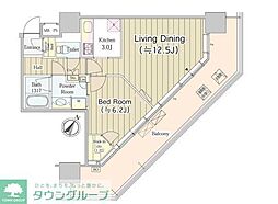 ユニゾンタワー 18階1LDKの間取り