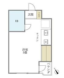落合ミュージックハイム 3階ワンルームの間取り