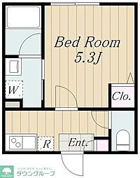 フェリーチェ代々木上原A 2階1Kの間取り