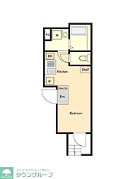 HW.HILLS(幡ヶ谷) 1階ワンルームの間取り