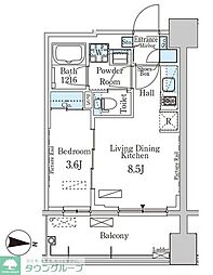 パークアクシス神楽坂・早稲田通り 7階1LDKの間取り