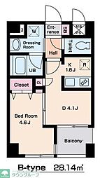 プレジールＳ 2階1DKの間取り