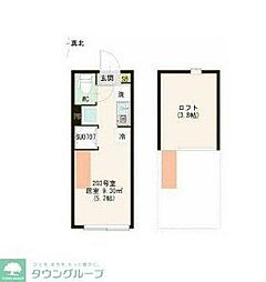 ハーモニーテラス若宮VI 2階ワンルームの間取り