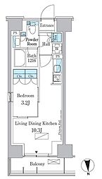パークアクシス新宿百人町 3階1LDKの間取り