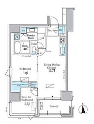 パークアクシス新宿百人町 3階2LDKの間取り