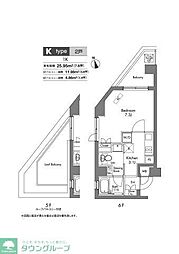 プラウドフラット神楽坂 6階1Kの間取り