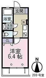 カトルフィーユ 1Kの間取図画像