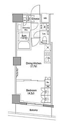 ザ・パークハビオ新宿 1DKの間取図画像